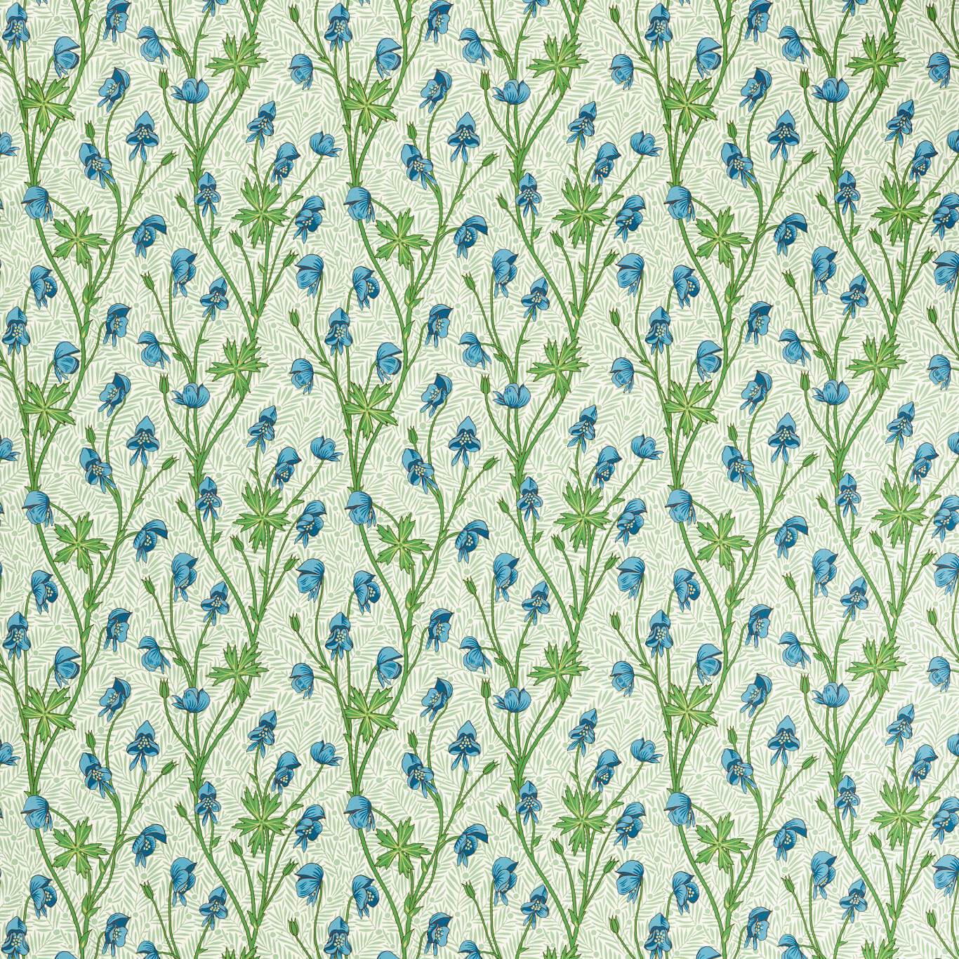 MORRIS & CO Monkshood Fabric Contemporary, Floral Cobalt,Goblin Green   - MVOF227219