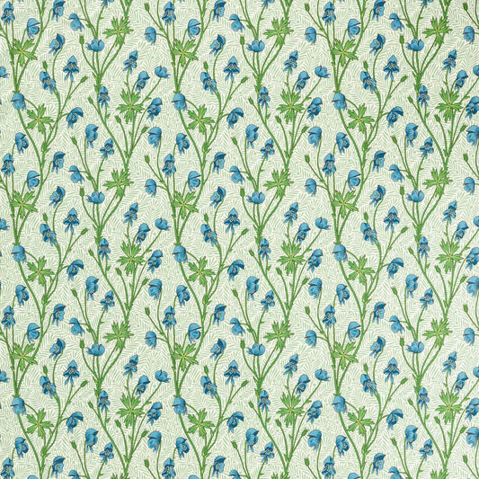 MORRIS & CO Monkshood Fabric Contemporary, Floral Cobalt,Goblin Green   - MVOF227219