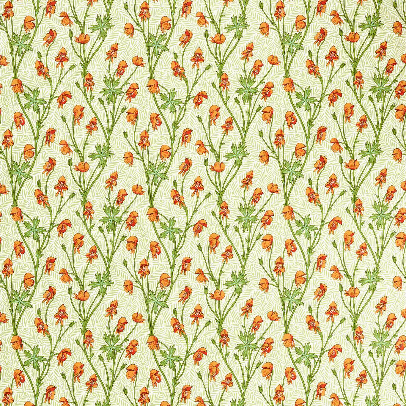 MORRIS & CO Monkshood Fabric Contemporary, Floral Tangerine,Sage   - MVOF227221