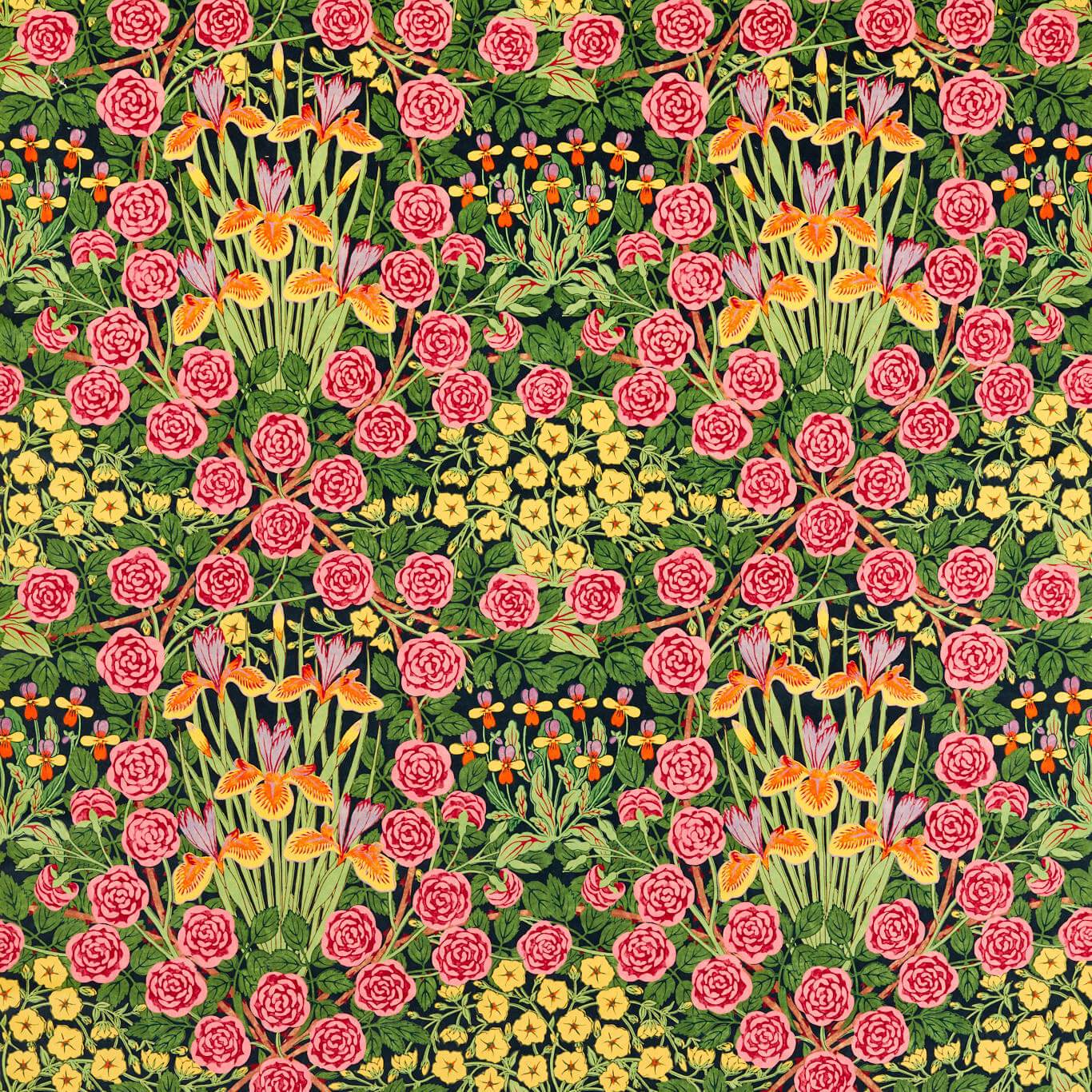 MORRIS & CO Campanula Fabric Contemporary, Floral Sunburst,Ebony   - MVOF227223