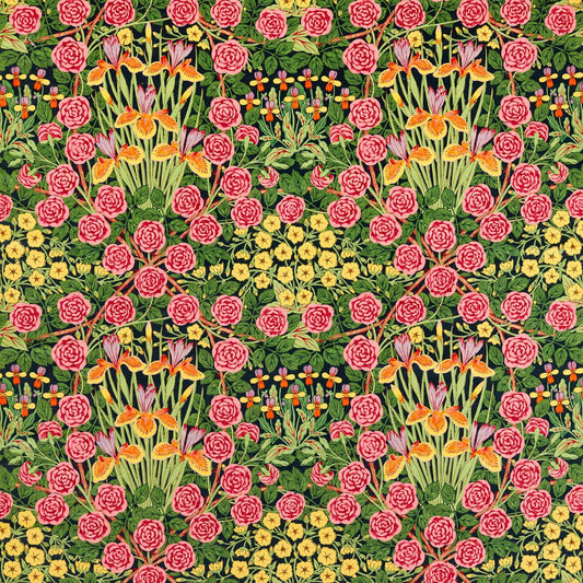 MORRIS & CO Campanula Fabric Contemporary, Floral Sunburst,Ebony   - MVOF227223