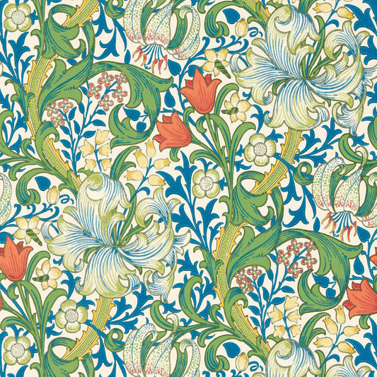 MORRIS & CO Golden Lily Wallpaper Contemporary, Floral Twister  Surflex-Printed Wallpaper - MVOW217330
