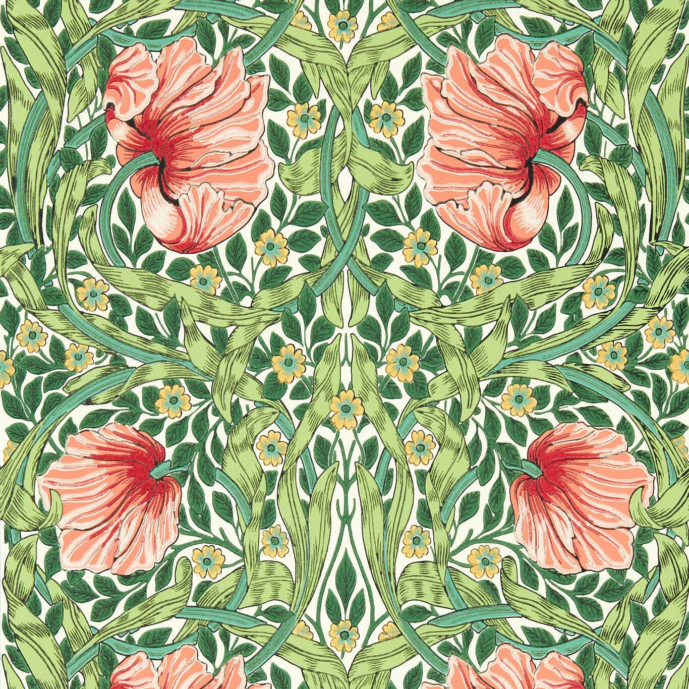 MORRIS & CO Pimpernel Wallpaper Contemporary, Floral Shamrock,Watermelon  Surflex-Printed Wallpaper - MVOW217332