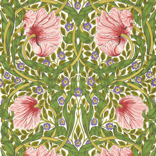 MORRIS & CO Pimpernel Wallpaper Contemporary, Floral Sap Green,Strawberry  Surflex-Printed Wallpaper - MVOW217333