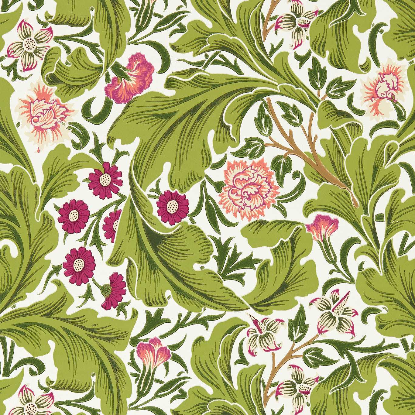 MORRIS & CO Leicester Wallpaper Leaves , Trees Sour Green,Plum  Surflex-Printed Wallpaper - MVOW217334