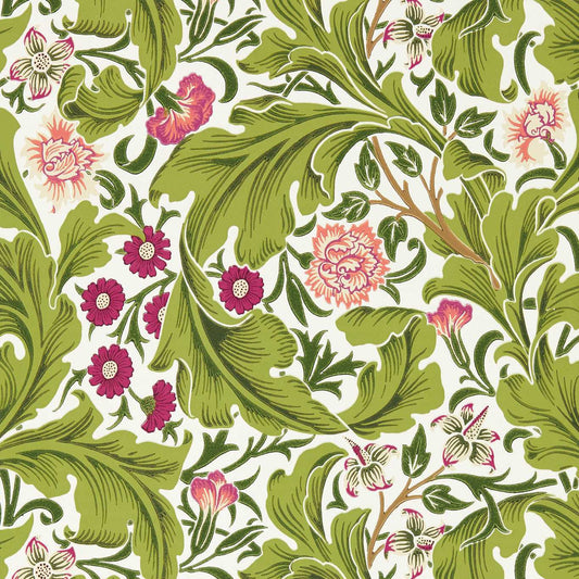 MORRIS & CO Leicester Wallpaper Leaves , Trees Sour Green,Plum  Surflex-Printed Wallpaper - MVOW217334