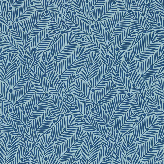 MORRIS & CO Yew & Aril Wallpaper Leaves , Trees Indigo  Surflex-Printed Wallpaper - MVOW217349