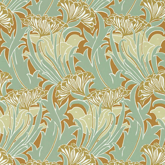 MORRIS & CO Laceflower Wallpaper Contemporary, Floral Tobacco,Pistachio  Surflex-Printed Wallpaper - MVOW217354