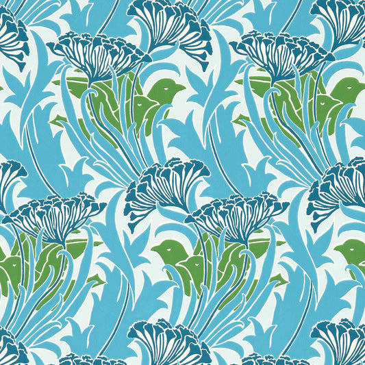 MORRIS & CO Laceflower Wallpaper Contemporary, Floral Garden Green,Lagoon  Surflex-Printed Wallpaper - MVOW217355