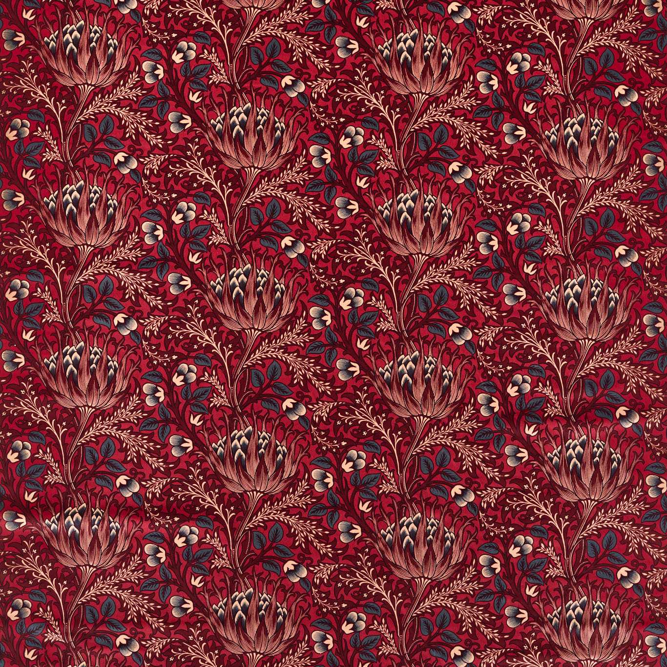 MORRIS & CO Artichoke Velvet Fabric Contemporary, Floral Barbed Berry   - MWAR227001