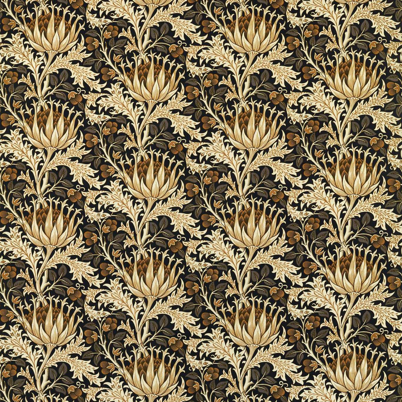MORRIS & CO Artichoke Velvet Fabric Contemporary, Floral Midnight,Pearwood   - MWAR227003