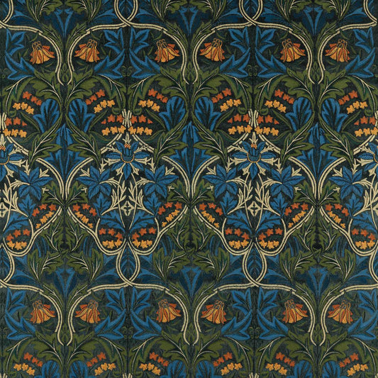 MORRIS & CO Bluebell Embroidery Fabric Contemporary, Floral Tump ,Webbs Blue   - MWAR237292