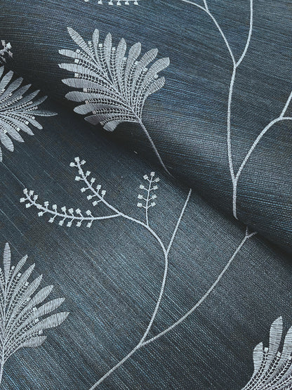 York Wallcoverings Astoria Laelynn Navy Wallpaper Traditional Grasscloth Blues   - MX9608