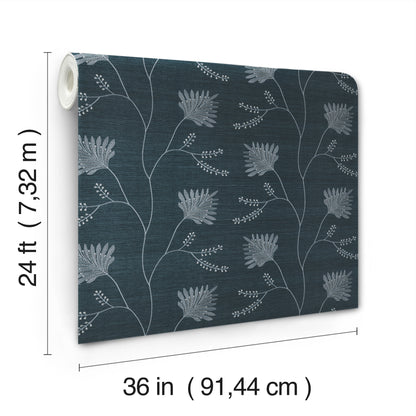 York Wallcoverings Astoria Laelynn Navy Wallpaper Traditional Grasscloth Blues   - MX9608