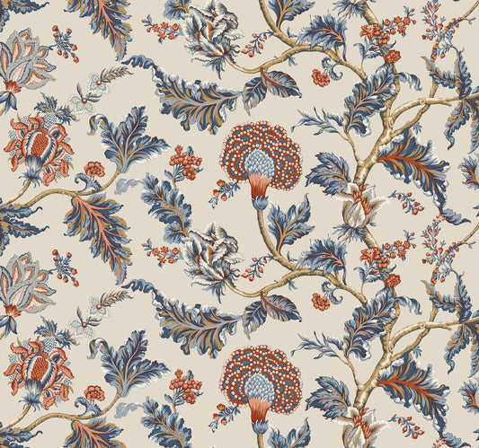 York Wallcoverings Astoria Monroe Navy Wallpaper Traditional Florals Blues   - MX9621W