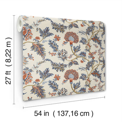 York Wallcoverings Astoria Monroe Navy Wallpaper Traditional Florals Blues   - MX9621W