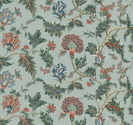 York Wallcoverings Astoria Monroe Teal Wallpaper Traditional Florals Blues   - MX9622W