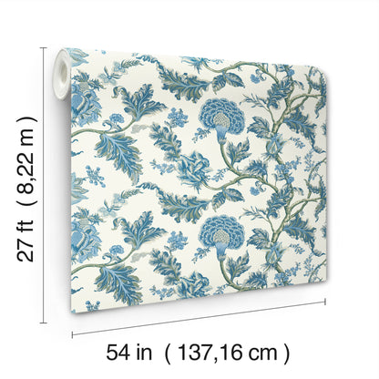 York Wallcoverings Astoria Monroe Blue Wallpaper Traditional Florals Blues   - MX9624W