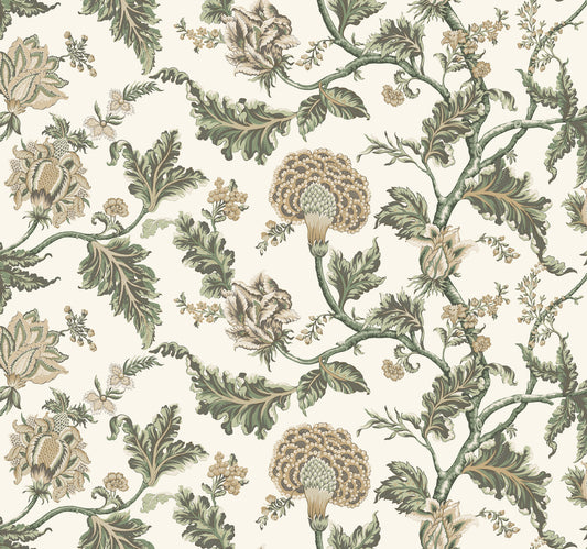 York Wallcoverings Astoria Monroe Green Wallpaper Traditional Florals Greens   - MX9626W