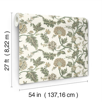 York Wallcoverings Astoria Monroe Green Wallpaper Traditional Florals Greens   - MX9626W