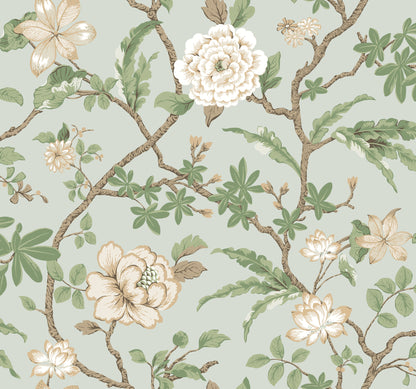 York Wallcoverings Astoria Courtyard Botanical Pale Blue Wallpaper Traditional Botanical Blues   - MX9654