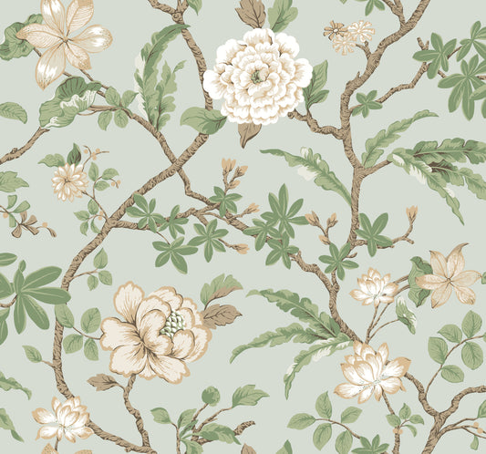 York Wallcoverings Astoria Courtyard Botanical Pale Blue Wallpaper Traditional Botanical Blues   - MX9654