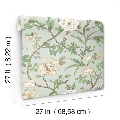 York Wallcoverings Astoria Courtyard Botanical Pale Blue Wallpaper Traditional Botanical Blues   - MX9654