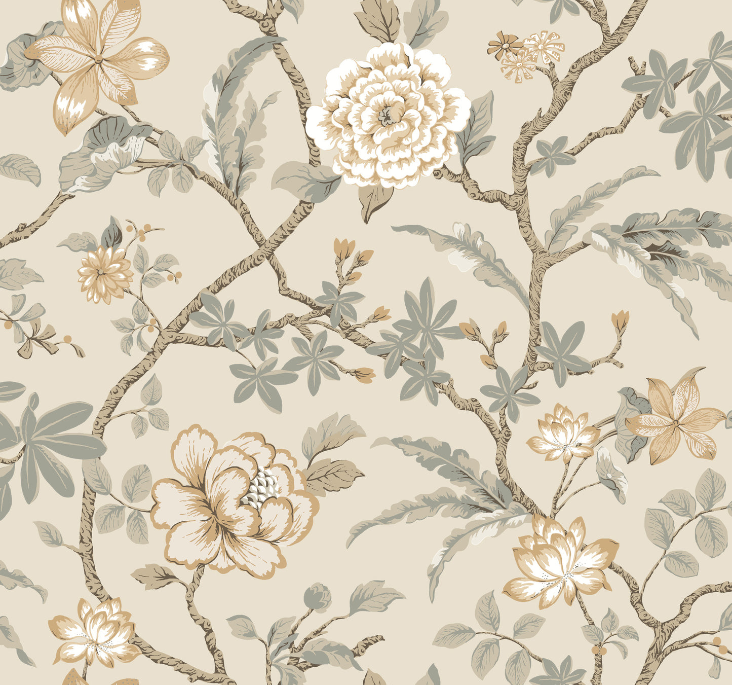 York Wallcoverings Astoria Courtyard Botanical Neutral Wallpaper Traditional Botanical Neutrals   - MX9655