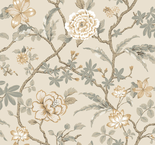 York Wallcoverings Astoria Courtyard Botanical Neutral Wallpaper Traditional Botanical Neutrals   - MX9655