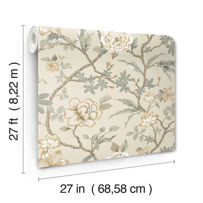 York Wallcoverings Astoria Courtyard Botanical Neutral Wallpaper Traditional Botanical Neutrals   - MX9655