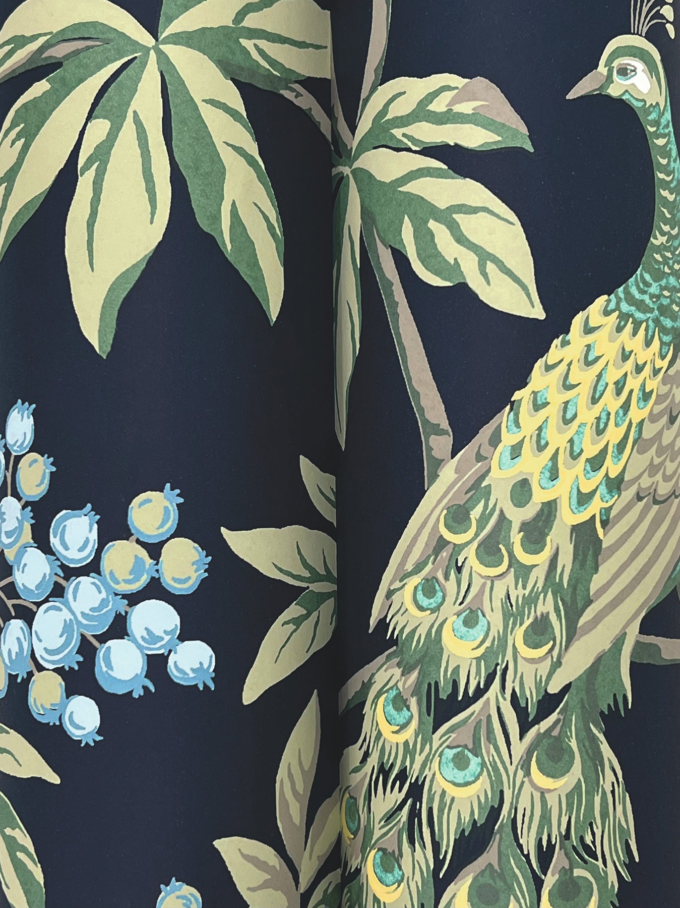 York Wallcoverings Astoria Peacock Estate Navy Wallpaper Traditional Animals and Insects Blues   - MX9661