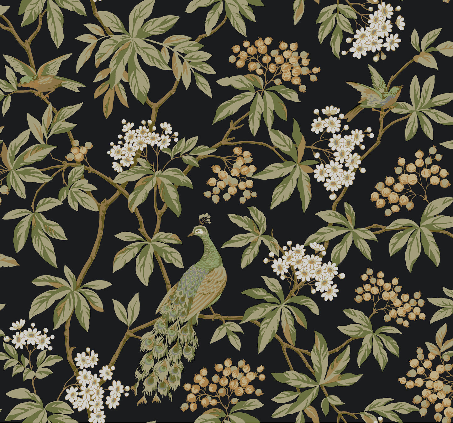 York Wallcoverings Astoria Peacock Estate Black Wallpaper Traditional Animals and Insects Blacks   - MX9662