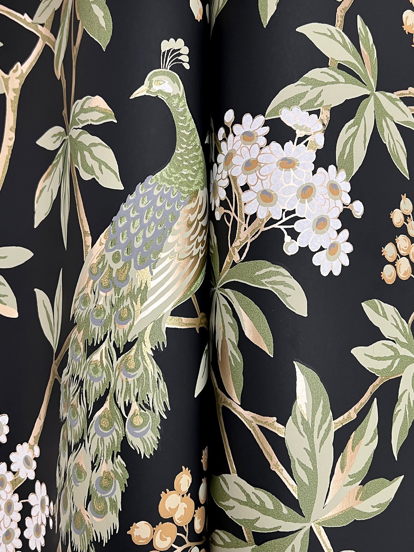 York Wallcoverings Astoria Peacock Estate Black Wallpaper Traditional Animals and Insects Blacks   - MX9662