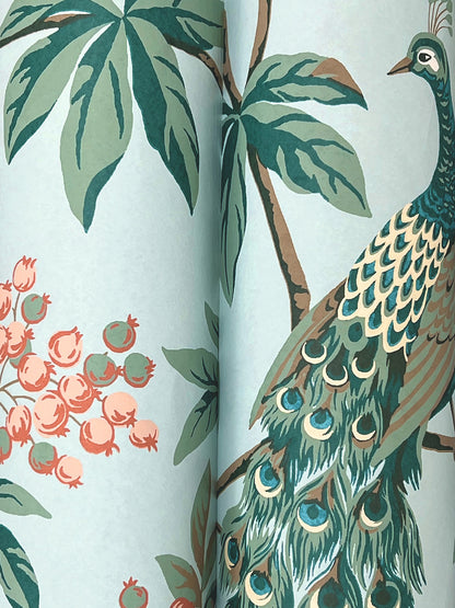 York Wallcoverings Astoria Peacock Estate Blue Wallpaper Traditional Animals and Insects Blues   - MX9663