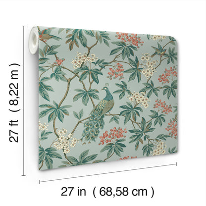 York Wallcoverings Astoria Peacock Estate Blue Wallpaper Traditional Animals and Insects Blues   - MX9663