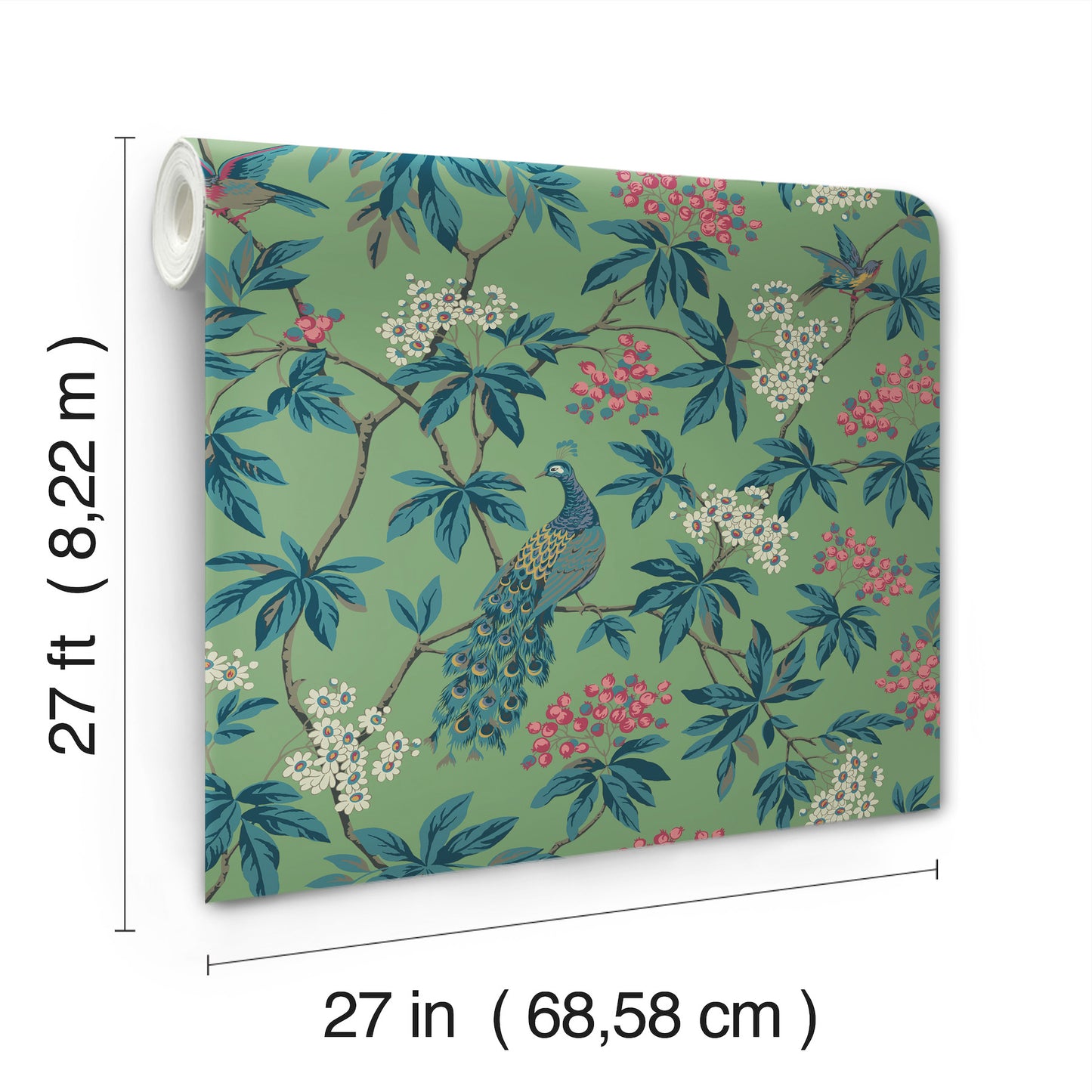 York Wallcoverings Astoria Peacock Estate Green Wallpaper Traditional Animals and Insects Greens   - MX9664