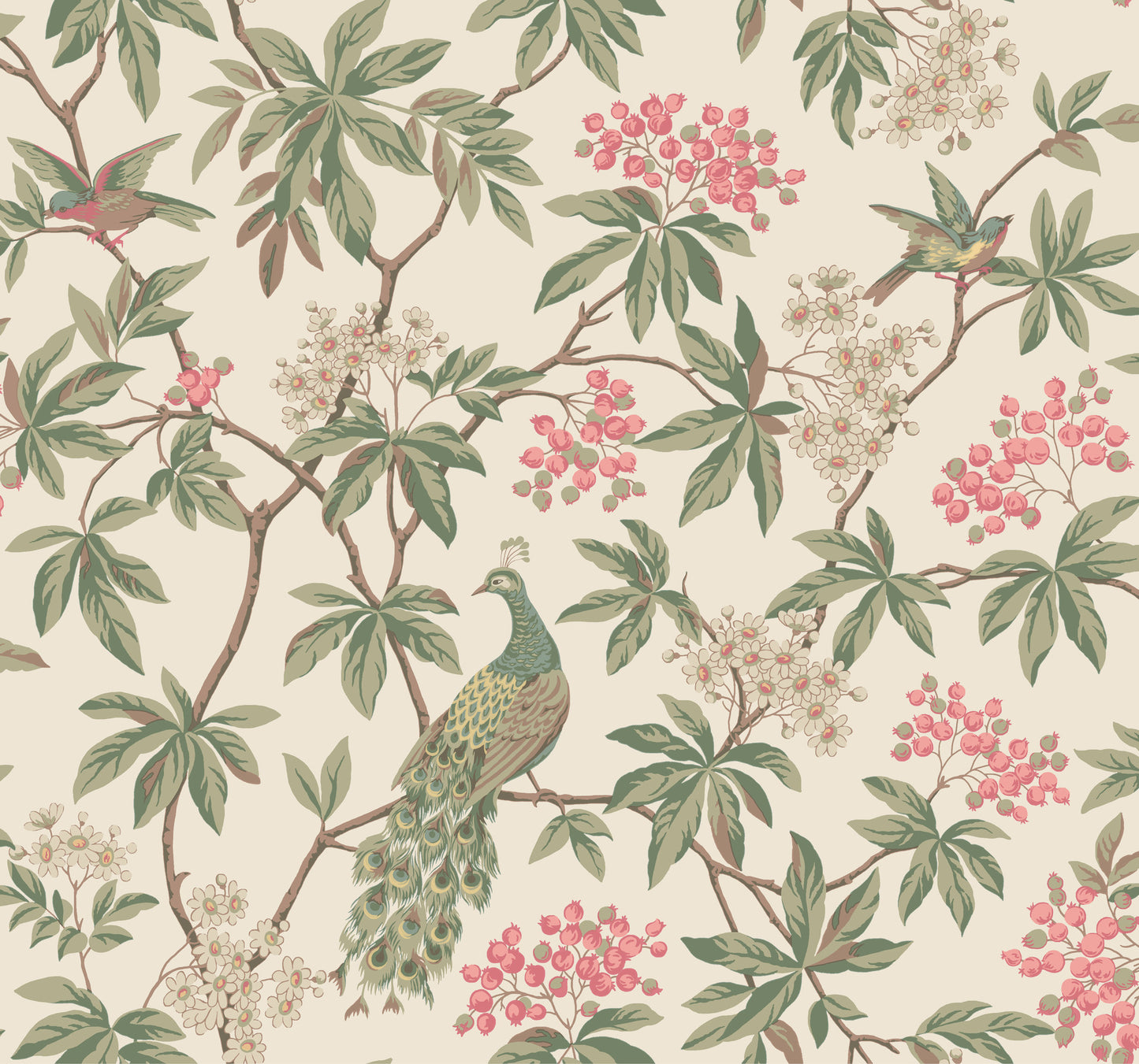 York Wallcoverings Astoria Peacock Estate Cream Wallpaper Traditional Animals and Insects Greens   - MX9665