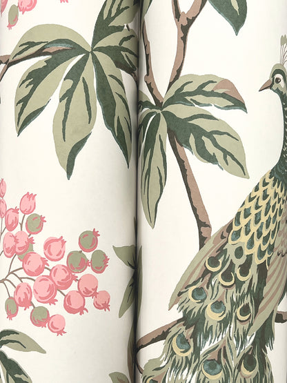 York Wallcoverings Astoria Peacock Estate Cream Wallpaper Traditional Animals and Insects Greens   - MX9665