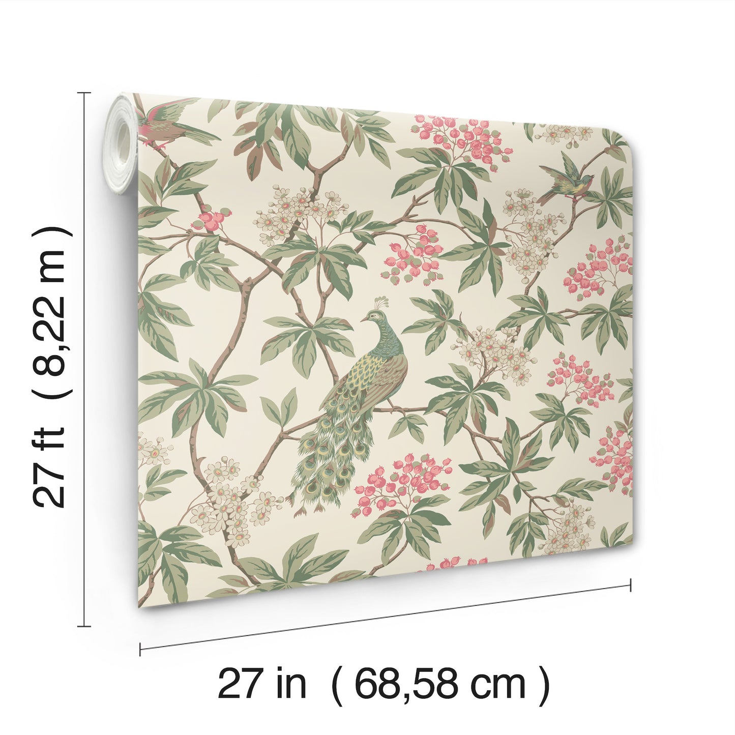 York Wallcoverings Astoria Peacock Estate Cream Wallpaper Traditional Animals and Insects Greens   - MX9665