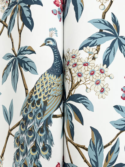 York Wallcoverings Astoria Peacock Estate White Wallpaper Traditional Animals and Insects Blues   - MX9666