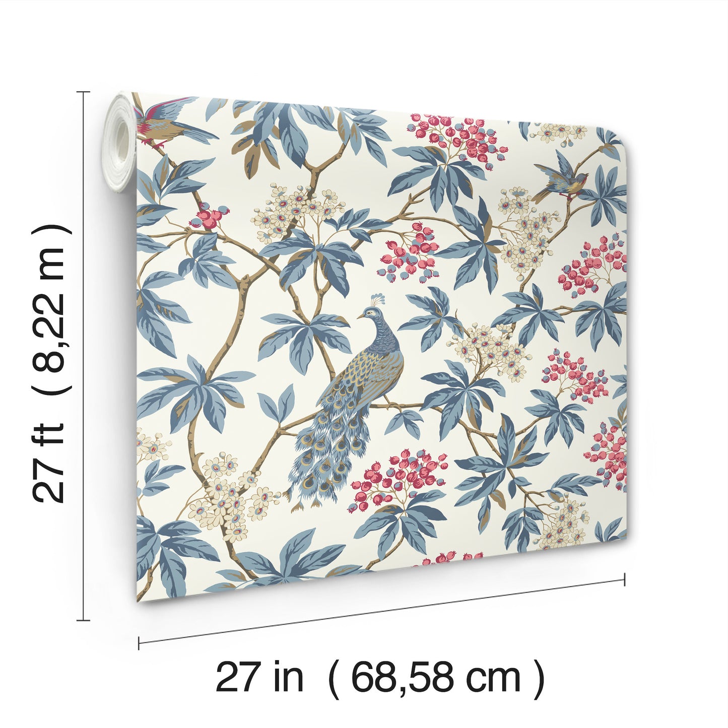 York Wallcoverings Astoria Peacock Estate White Wallpaper Traditional Animals and Insects Blues   - MX9666