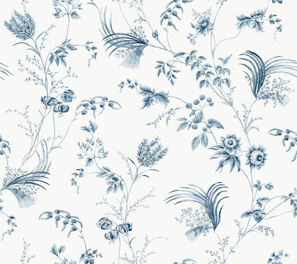 York Wallcoverings Astoria Floral Lace Navy Wallpaper Traditional Florals Blues   - MX9683