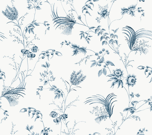 York Wallcoverings Astoria Floral Lace Navy Wallpaper Traditional Florals Blues   - MX9683