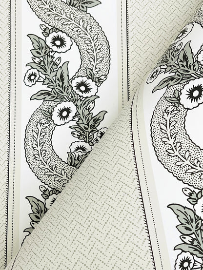 York Wallcoverings Astoria Abbey's Garland Black and White Wallpaper Traditional Florals Whites and Off-Whites   - MX9691