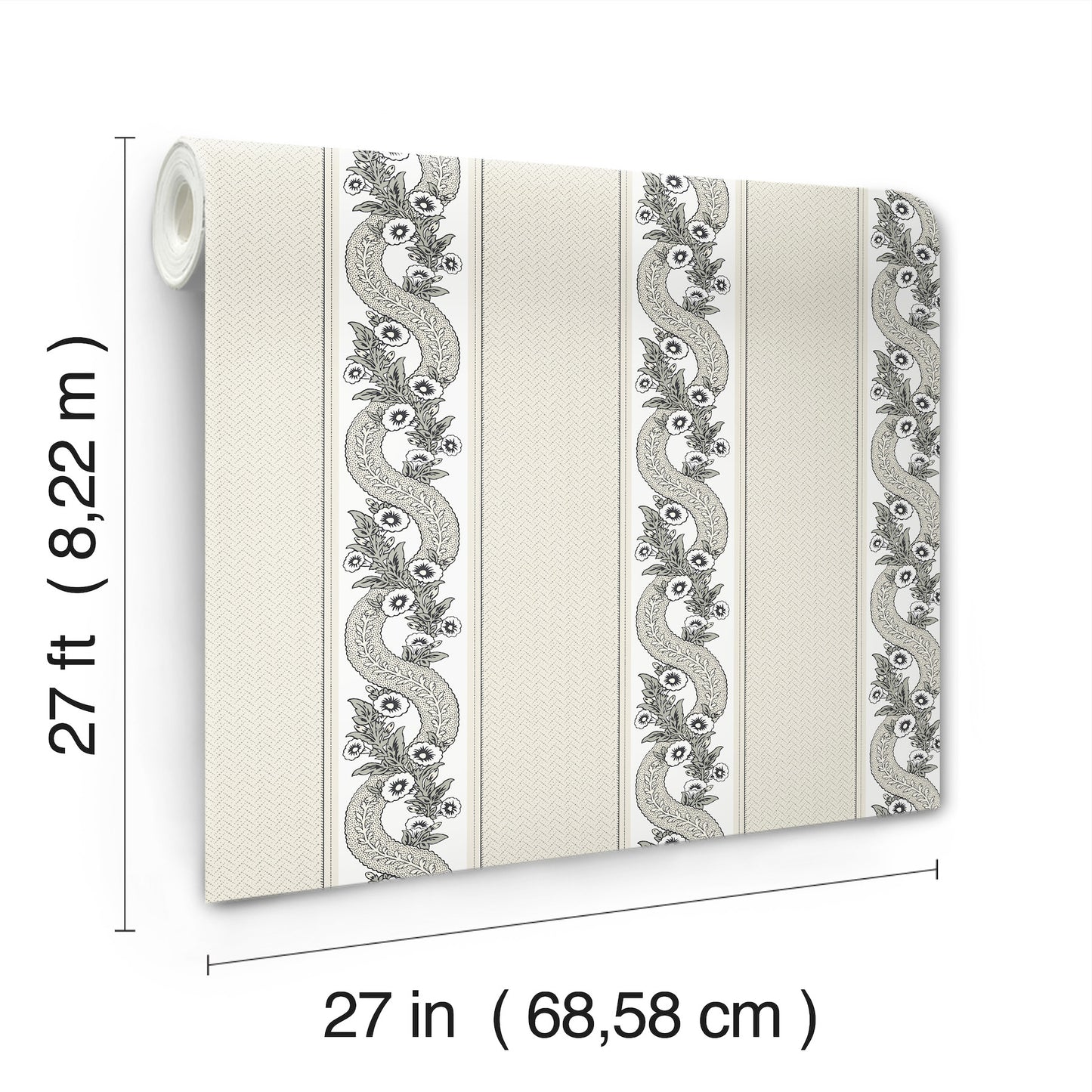 York Wallcoverings Astoria Abbey's Garland Black and White Wallpaper Traditional Florals Whites and Off-Whites   - MX9691