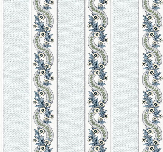 York Wallcoverings Astoria Abbey's Garland Aqua Wallpaper Traditional Florals Blues   - MX9692