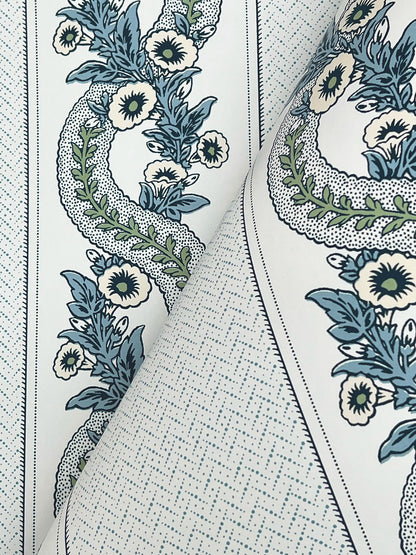 York Wallcoverings Astoria Abbey's Garland Aqua Wallpaper Traditional Florals Blues   - MX9692