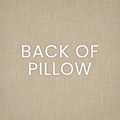 Sand-colored linen fabric background with 'BACK OF PILLOW' text.