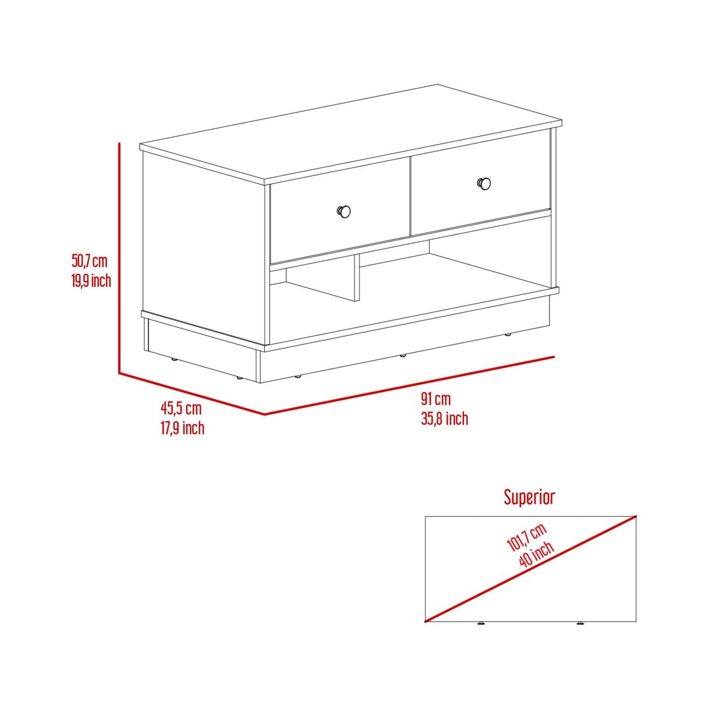 Storage Bench with Two Open Shelves & Two Drawers