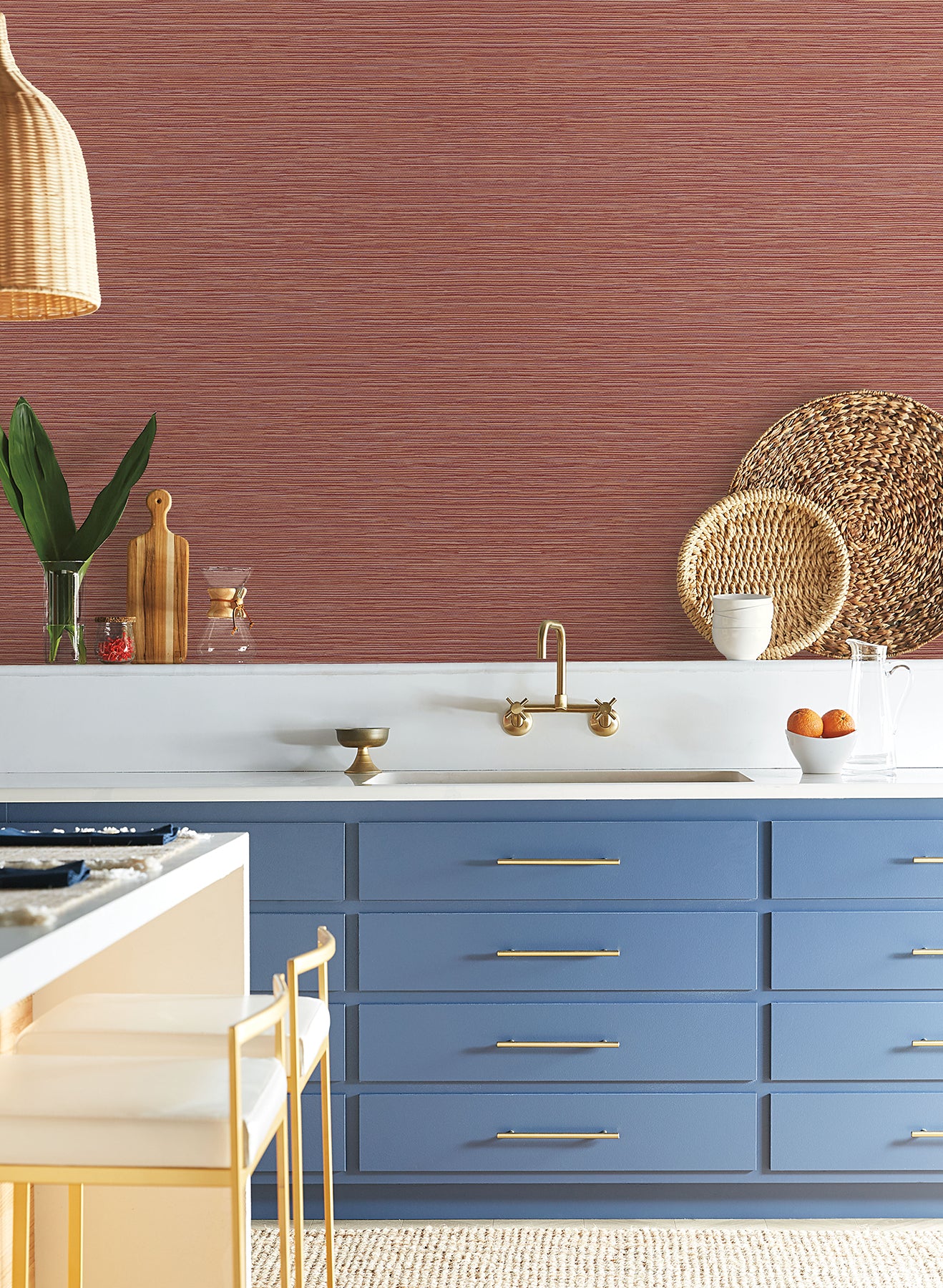 York Wallcoverings Natural Digest Grass Roots Red Orange Wallpaper  Metallics Reds   - ND3034N